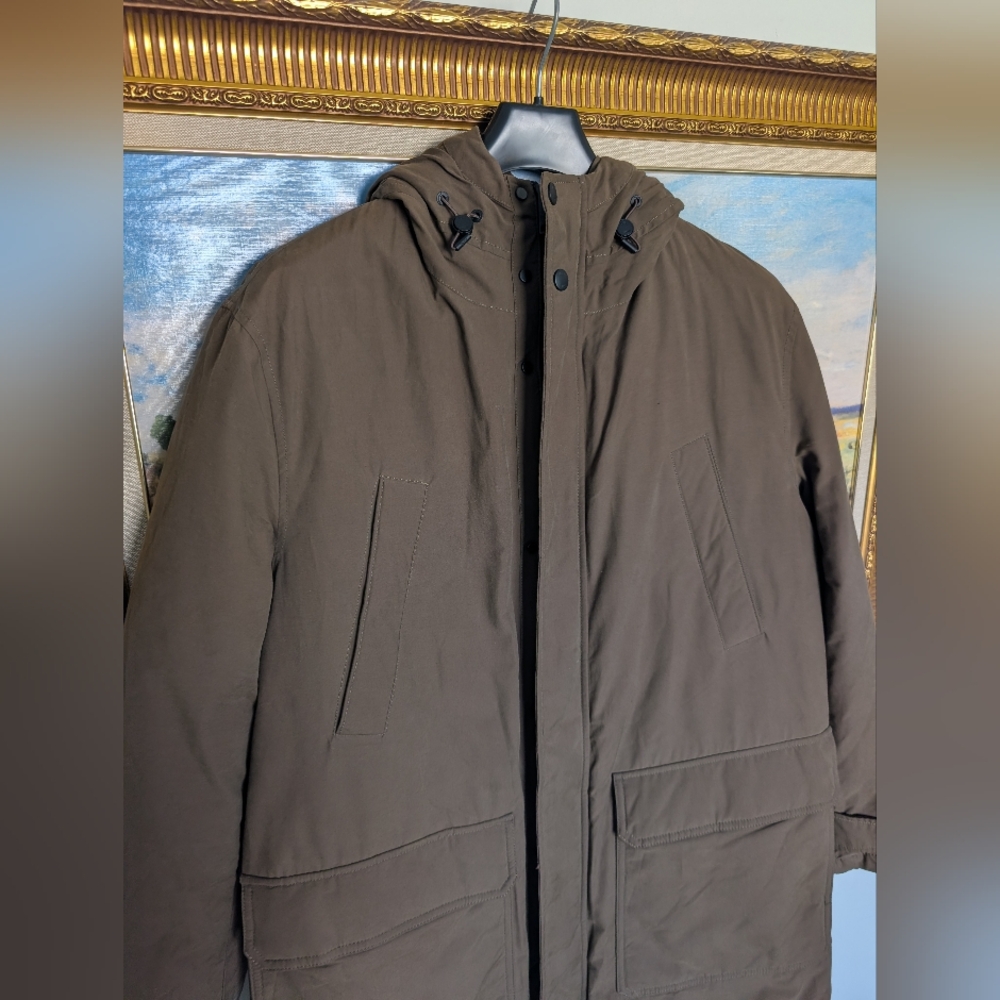 Massimo Dutti Khaki Hooded Interior Quilted Down Coat Large